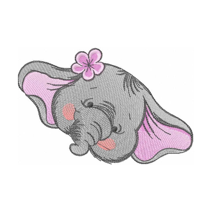 Elephant with pink flower embroidery design - Embroidery Design