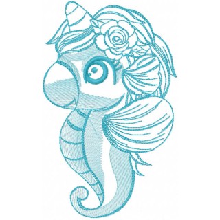 Blue seaunicorn embroidery design - Embroidery Design