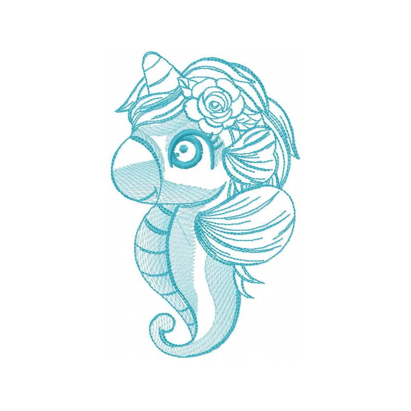 Blue seaunicorn embroidery design - Embroidery Design