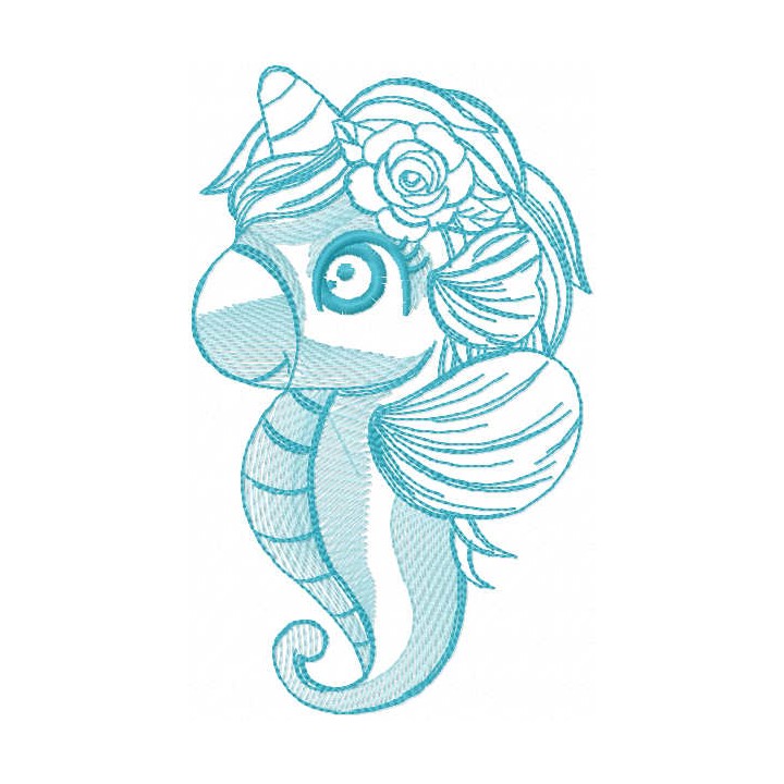 Blue seaunicorn embroidery design - Embroidery Design
