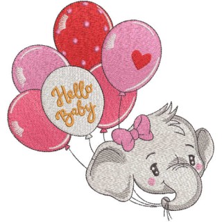 Hello baby elephant embroidery design - Embroidery Design