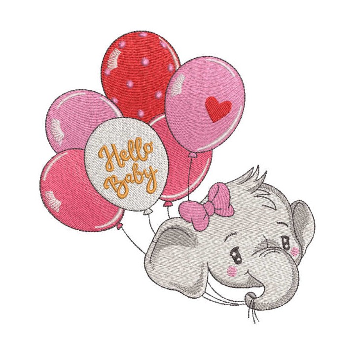 Hello baby elephant embroidery design - Embroidery Design