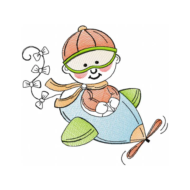 Baby Pilot Tattered Embroidery - Aviator Nursery Design