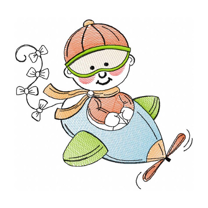 Baby pilot tattered embroidery design - Embroidery Design