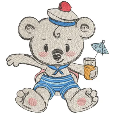 Teddy Bear Sipping Juice Stitching Pattern