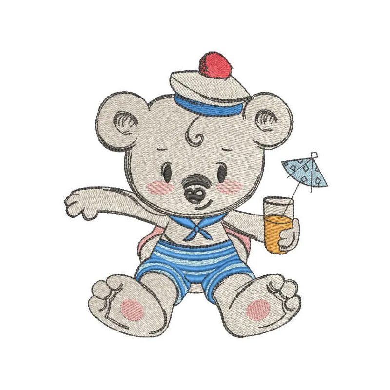 Teddy Bear Sipping Juice Stitching Pattern