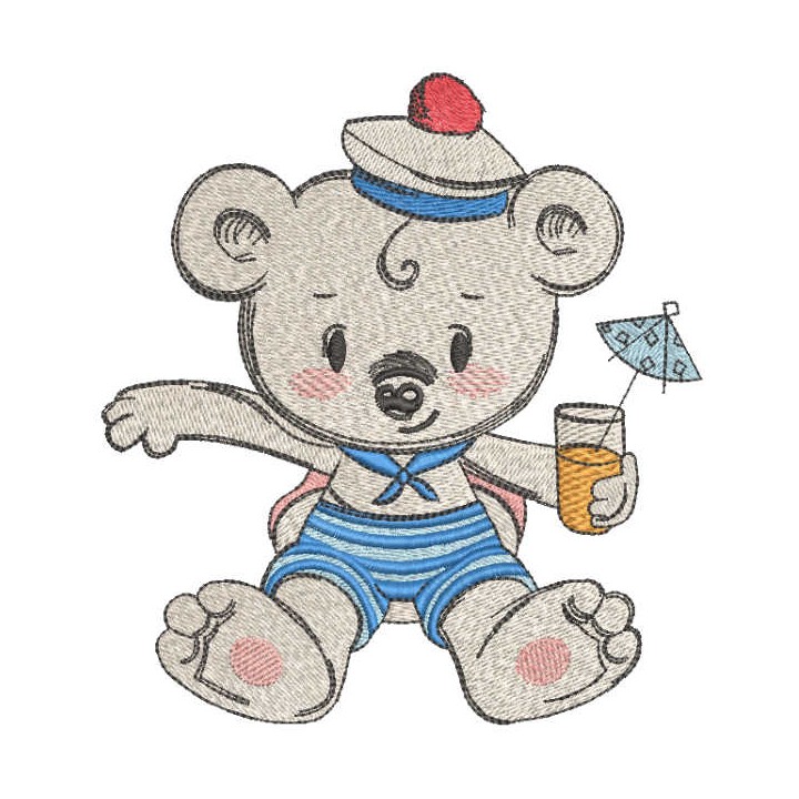 Teddy bear drinks juice embroidery design - Embroidery Design