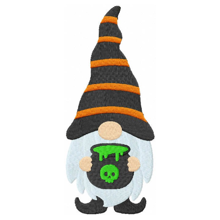 Halloween dwarf with magic pot embroidery design - Embroidery Design