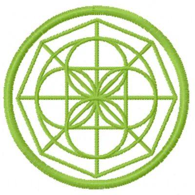 Oriental round decor embroidery design featuring intricate patterns and vibrant colors on a decorative fabric.