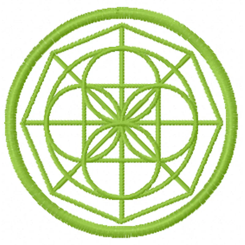 Oriental round decor embroidery design featuring intricate patterns and vibrant colors on a decorative fabric.