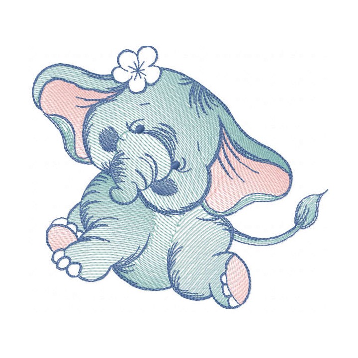 Tattered dancing elephant embroidery design - Embroidery Design