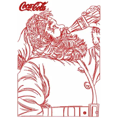 Santa Enjoying Coca Cola Redwork Stitching Pattern