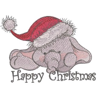 Happy Christmas elephant embroidery design - Embroidery Design
