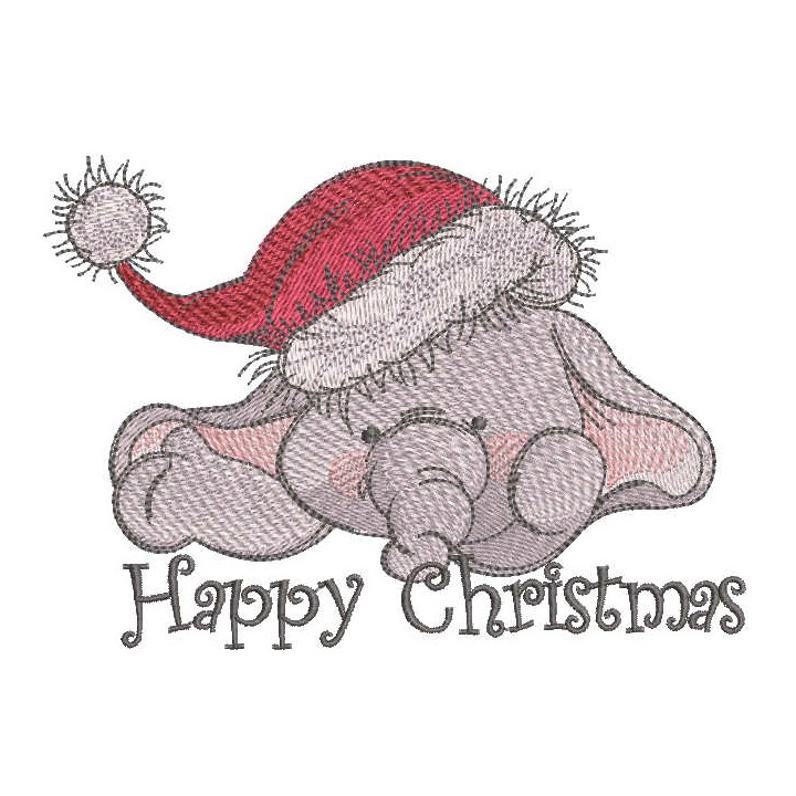 Happy Christmas elephant embroidery design - Embroidery Design