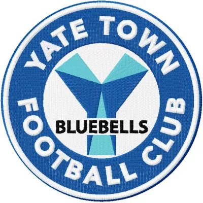 Yate Town Football Club embroidery design featuring the club's logo and colors on fabric.
