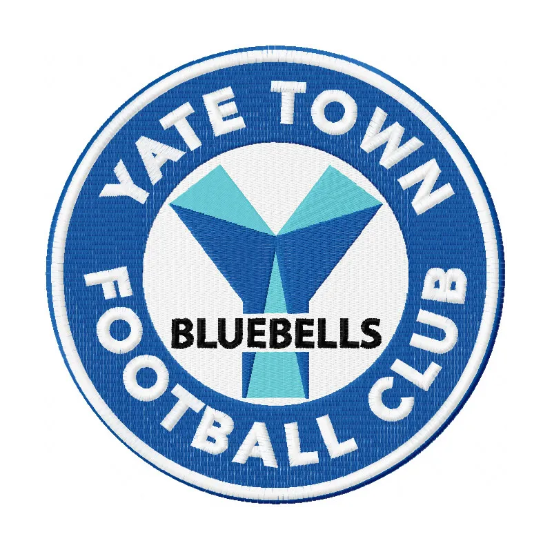 Yate Town Football Club embroidery design featuring the club's logo and colors on fabric.