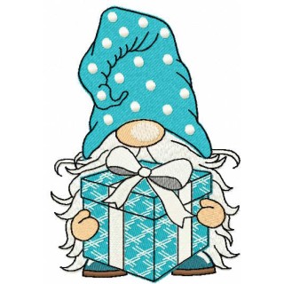 Snowy gnome with gift box embroidery design - Embroidery Design