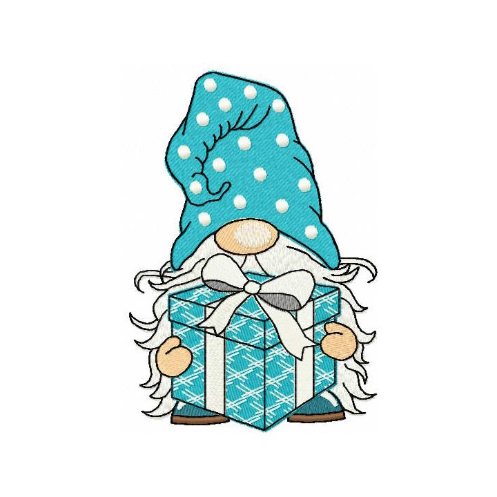 Snowy gnome with gift box embroidery design - Embroidery Design