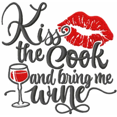 Kiss the Cook Wine Lover Stitching Pattern