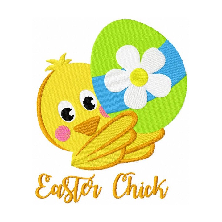 Baby chick holding painted easter egg embroidery design - Embroidery Design