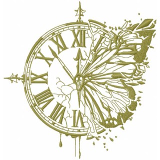 Broken clock butterfly wing embroidery design - Embroidery Design