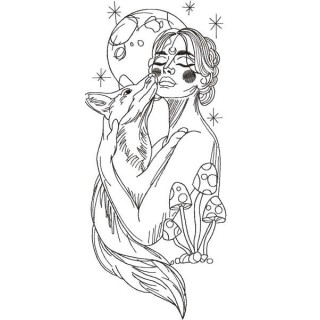 Woman with fox embroidery design - Embroidery Design