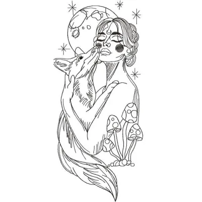 Woman with Fox Stitching Pattern | Symbolic Design