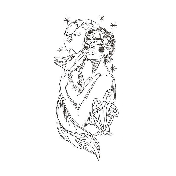 Woman with fox embroidery design - Embroidery Design