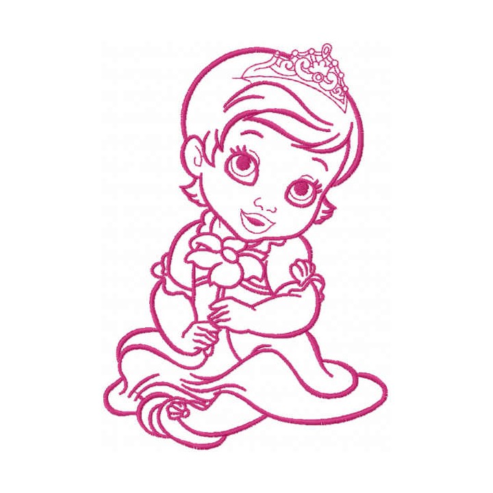Princess with flower one colored embroidery design - Embroidery Design