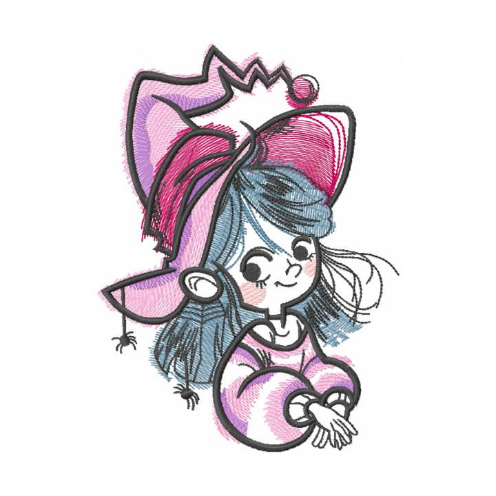 Tattered halloween witch embroidery design - Embroidery Design
