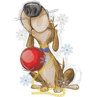 Funny dog ​​with a Christmas ball embroidery design - Embroidery Design