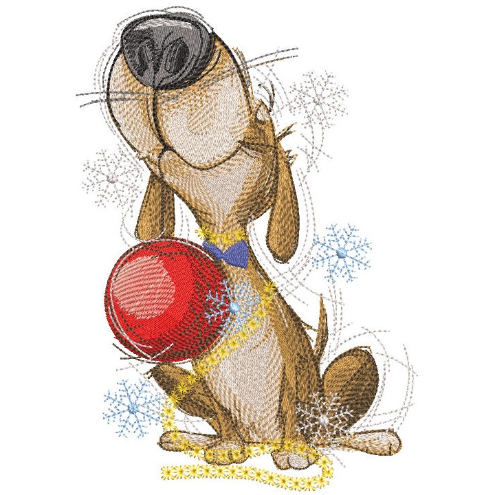 Funny dog ​​with a Christmas ball embroidery design - Embroidery Design