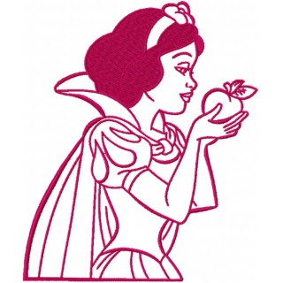 Snow white with apple one colored embroidery design - Embroidery Design