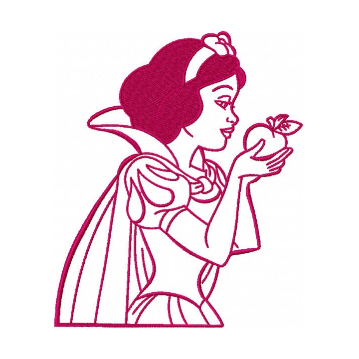 Snow white with apple one colored embroidery design - Embroidery Design