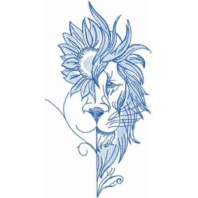 Blue Lion Sketch Stitching Pattern for Wildlife Lovers