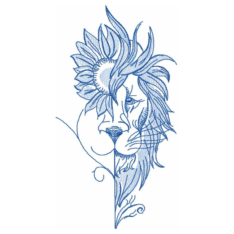 Blue Lion Sketch Stitching Pattern for Wildlife Lovers