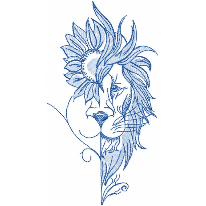 Blue lion sketch embroidery design - Embroidery Design