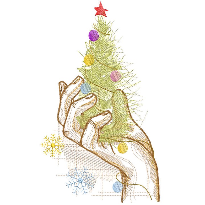 Christmas tree on the palm embroidery design - Embroidery Design