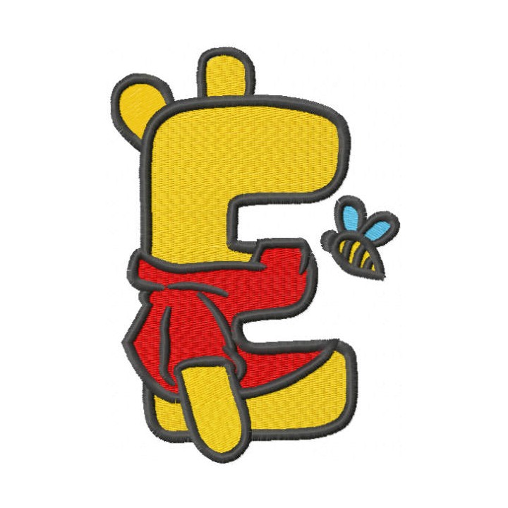Pooh letter e embroidery design - Embroidery Design