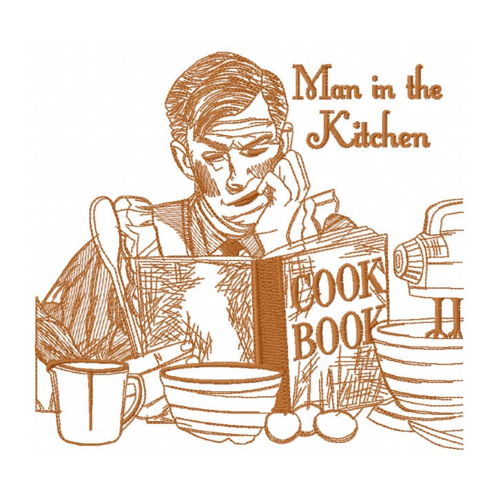 Man in the kitchen one colored embroidery design - Embroidery Design