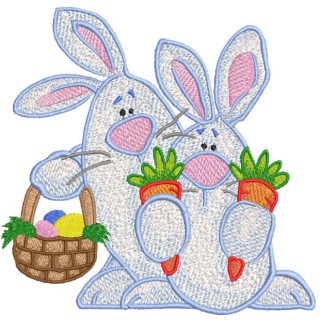 Two Easter Bunnies with basket embroidery design - Embroidery Design