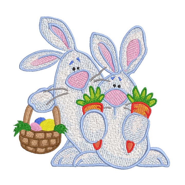 Two Easter Bunnies with basket embroidery design - Embroidery Design