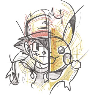 Ash Ketchum vs Pikachu embroidery design - Embroidery Design