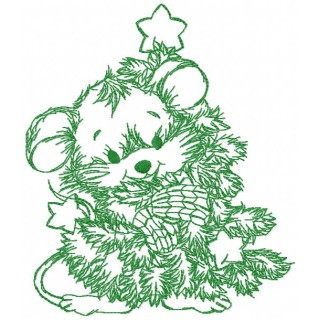 Mouse with Christmas tree one colored embroidery design - Embroidery Design