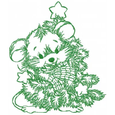 Mouse with Christmas Tree Stitching Pattern