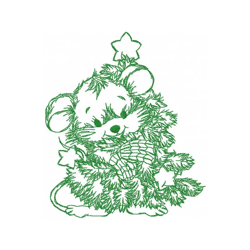 Mouse with Christmas Tree Stitching Pattern