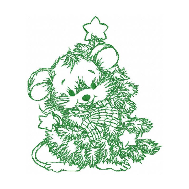 Mouse with Christmas tree one colored embroidery design - Embroidery Design