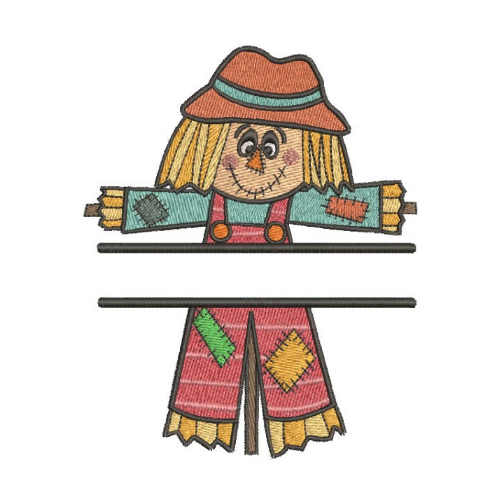 Patchwork scarecrow monogram embroidery design - Embroidery Design