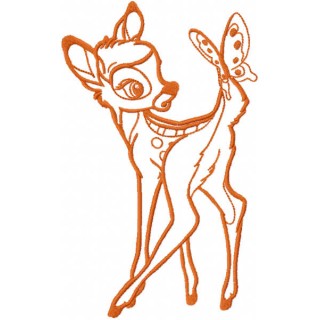 Bambi with butterfly one colored embroidery design - Embroidery Design