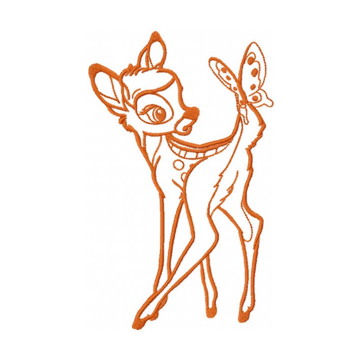 Bambi with butterfly one colored embroidery design - Embroidery Design